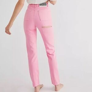 The Ragged Priest Back Slash Mom Jeans in Pink